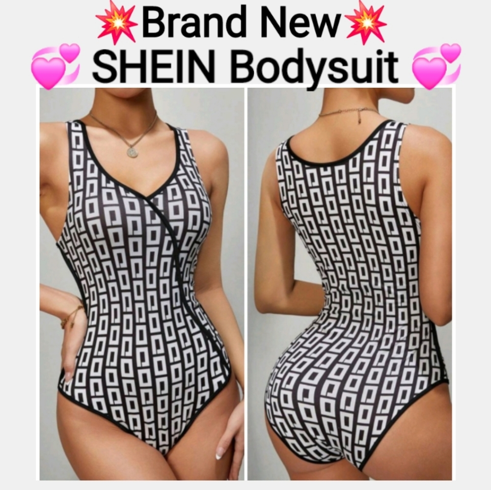 SHEIN Black and White Geometric Bodysuit